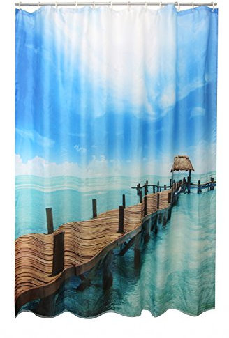 Textil Duschvorhang 180 x 200 cm Motiv: STEG inklusive Duschvorhangringe