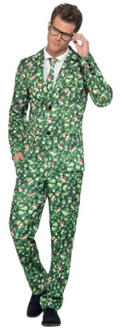 Smiffys Brussel Sprout Suit, Green with Jacket, Trousers & Tie, Stand Out Suits Fancy Dress, Xmas Dress Up Costumes