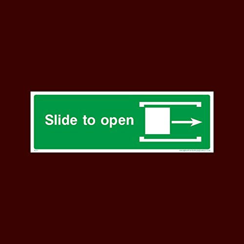 Slide to open Right Sticker/Self Adhesive Sign - Fire, Push Bar/Pad, Disabled Fire Exit, Assembly, Break Glass, Lift - (EE17)