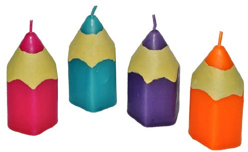 alles-meine.de GmbH 4 STK. Kerze bunter Stift - Kind Schulanfang Tischdeko Steckkerzen Geburtstagskerzen Figurenkerzen