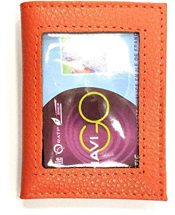 LOLUNA® Porte-Carte Simple 1 à 2 Carte Transparent Compact en Cuir Existe en Plusieurs Couleur pour Homme et Femme (Orange)