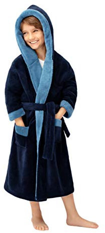 ENVIE soffice Vestaglia/Homewear Bambino/Bambina con Cappuccio, Blu/Blu Navy, 110-116 (5-6)