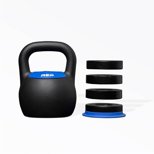 Rep Fitness Verstellbare Kettlebell mit Matter Pulverbeschichtung - schnell wählen Sie aus Mehreren kg oder lB Gewichtsoptionen für HIIT und Cross-Workouts, 24 Kg