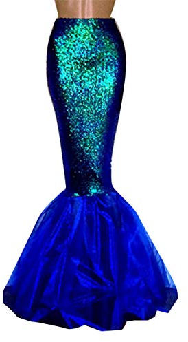 Loalirando Damen Meerjungfrau Kostüm Halloween Mermaid Bühnenkostüme Pailletten Maxirock Cosplay Karneval Abendkleid (Blau, XL)