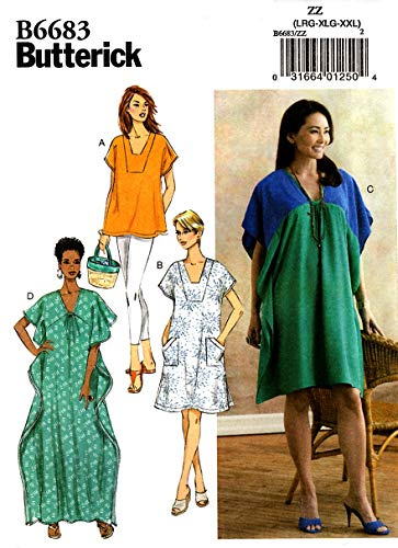 Butterick Pattern B6683 Misses' Tunic and Caftan, White, ZZ (LRG-XLG-XXL)
