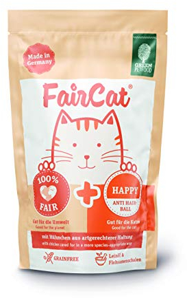 Green Petfood FairCat Happy (16 x 85 g) - Getreidefreies Katzenfutter, Katzennassfutter mit Tierwohl-Hühnchen, anti Haarballen, Nassfutter für Katze mit angenehmen Duft, 16er Pack