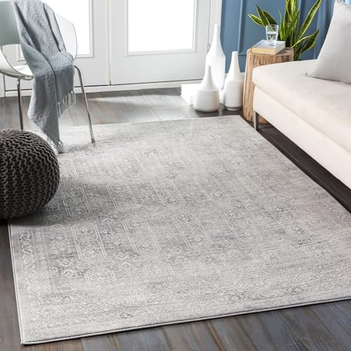 Livabliss Vicky Marrakech Vintage Style Floor Covering 200x275 cm – Scandi Neutral Boho Pattern for Living Room & Bedroom, Easy Care Pile, Charcoal, White & Grey