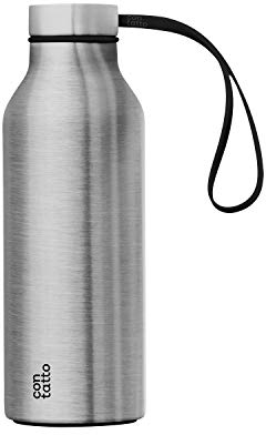 con-tatto Bottle Bottiglia termica con 3 Pareti in Acciaio e Rame - Bevande fredde per 25 ore e calde per 15 ore - Fascia e Tappo Sport Lid inclusi! (Steel)