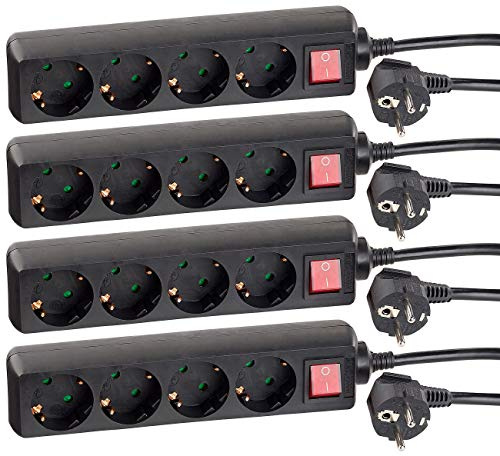 revolt Multistecker: 4er Pack 4-Fach-Steckdosenleiste mit beleuchtetem Netzschalter, (Verteilersteckdosenleiste, Stromleiste für Stecker, Schuko, Kinder)
