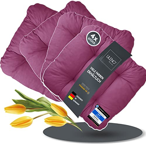 LILENO HOME 4er Set Stuhlkissen Beere (38x38x8 cm) - Sitzkissen für Gartenstuhl, Küche oder Esszimmerstuhl - Bequeme UV-beständige Indoor u. Outdoor Stuhlauflage als Stuhl Kissen