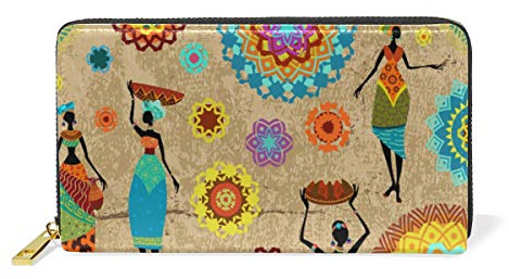 GIGIJY Vintage bunte afrikanische Frauen Geldbörse Multi Kreditkartenhalter Tasche für Frauen echtes Leder Reißverschluss lange Geldbörse