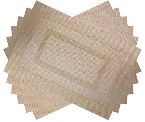 pigchcy Champagne Double Frame Vinyl Placemats Heat-Resistant Table Mats Washable Easy Clean Plastic Placemats for Dining Table Set of 6 (45 x 30 cm)