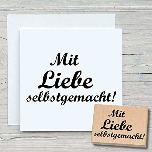 NEWSTAMPS Stempel Mit Liebe selbstgemacht 02 Motivstempel aus Holz & Gummi zum Karten basteln, Holzstempel, Sprüche, Spruchstempel, Textstempel, Schrift, Scrapbook, Textilstempel, Deko
