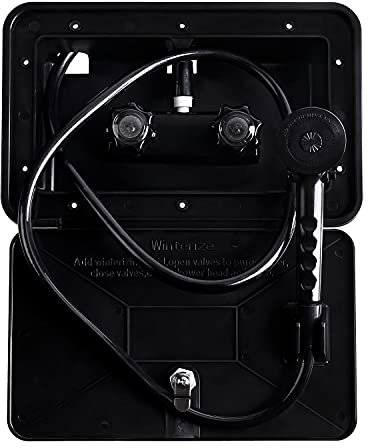 OYMOV Kit de Caja de Ducha Exterior RV con Cerradura para Exteriores, Accesorios de RV no metálicos para caravanas, Quinta Rueda, autocaravanas, remolques de Viaje, campistas, Color Negro