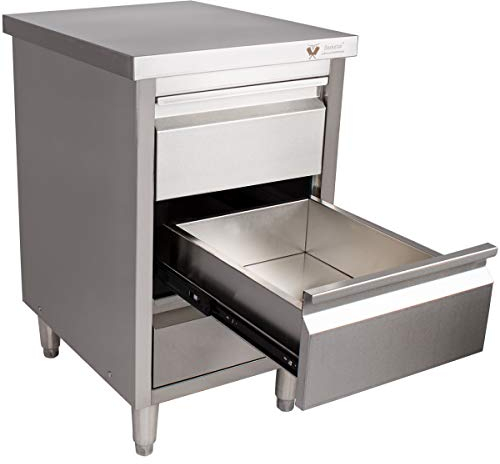 Beeketal 'BSS-60' Gastro Küchenschrank Edelstahl mit Schubladen (B/T/H) ca. 50 x 60 x 85 cm, Schubladenschrank mit 3 Schubladen, Arbeitsfläche und fein justierbaren Standfüßen