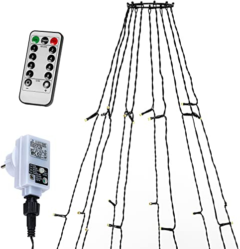 VOLTRONIC LED Überwurf Lichterkette mit Ring, innen und außen, IP44, Fernbedienung, Größen- und Farbwahl, 360 LEDs, warmweiß