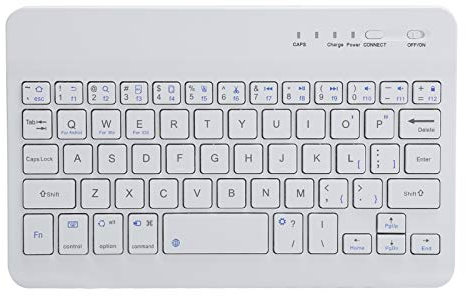 Dpofirs Mini 59 Teclas Teclado Inalámbrico Recargable para Computadoras Teléfonos, HB028 7 Pulgadas Teclado Portátil Bluetooth de Color Blanco para Tabletas, 13 Atajos de Teclado