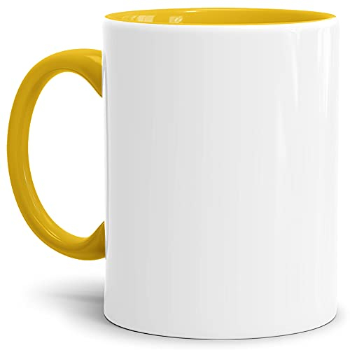 Tassendruck Sublimationstassen ohne Druck aus hochwertiger Keramik - Einzeln oder im Set - 8er Set Innen & Henkel Gelb, 300ml