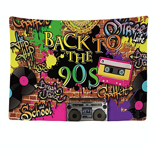 Ulticool - 90er Jahre Accessoires Wandteppich XXL - 200 x 150 cm - Poster Wand Teppich Tuch Fototapete - 90s Vintage Hippie Boho Mottoparty Aesthetic Deko - Wandbehang Vorhang - Wohnzimmer