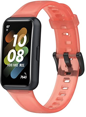 FTRONGRT Bracelet pour montre Huawei Band 7, Silicone Bracelet, Sangle de Remplacement pour Huawei Band 7.Rouge Transparent