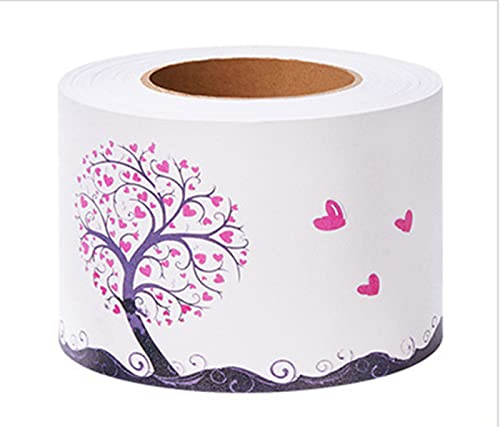 Bordüre selbstklebend Lila rosa Liebesbaum 10cm X 500cm zum Aufkleben für Wohnzimmer Tapetenrahmen Abnehmbare Wasserdich Bodenleiste Verdicken PVC Dekorative Bordüre