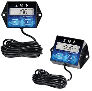 2 Pieces - HonorMeet Digital LCD Hour Meter Tachometer,Maintenance Reminder,Replaceable Battery,Waterproof Design for Gas Powered Lawn Mower Generator Compressor Motorcycle Chainsaw. (HM011F-2PCS)