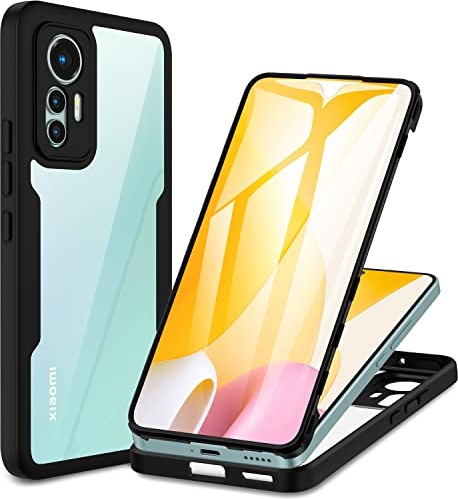 CENHUFO Coque Xiaomi 12 Lite 5G/4G, Antichoc Housse avec Protection écran, 360 Degrés Protégé Téléphone Double Face Bumper Transparent Case Robuste Intégrale Etui pour Xiaomi 12 Lite 5G/4G - Noir