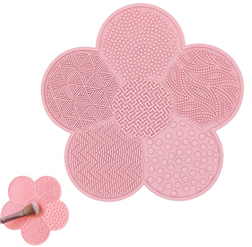 iJiGui Make-up Pinsel Reinigungsmatte, Silikon Makeup Pinsel Reiniger, Make-up-Pinsel-Schrubber-Pad, Tragbares Waschwerkzeug für Make-up Pinsel mit Saugnapf (Rosa)