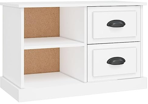 vidaXL Meuble TV, Armoire de Télévision avec Tiroirs et Compartiment, Meuble Télé de Salon, Armoire de Rangement Intérieur, Moderne, Blanc Bois d'Ingénierie
