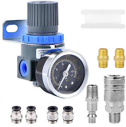 ZHONG AN 1/4 Inch NPT Air Pressure Regulator with Gauge Mini Air Control Valve for Air Compressor or Air Tools AR2000