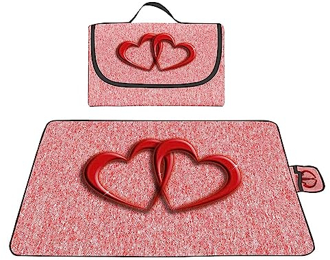 Yoonqun Picknickdecke 200x150cm,Wasserdicht Strandunterlage,Rotes Herz Stranddecke XXL Weiche Campingdecke mit Tragegriff Strandmatte für Park,Garten,Strand,Waschbar