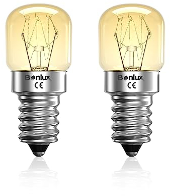 Bonlux Bombilla Horno E14 25W,Bombilla de Sal E14 Resistente al Calor 300degrees, 150LM 2400k Lámpara de Sal Blanco Cálido, Bombilla E14 para Nevera/Lámpara de Horno/Lámpara de Sal, AC 220-240V