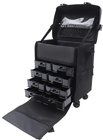 Maletín portátil 2 en 1 para maquillaje profesional, con cajones, para peluqueros, maquilladores y manicuras, color negro, Negro