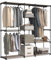 SONGMICS Kleiderschrank, Kleiderständer, freistehende Garderobe, mit Kleiderstangen, Garderobenständer, Stoffablagen, Metallrahmen, 182 x 43 x 182 cm, Taupe RYG037R02