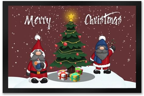 Wichtel Fußmatte XXL in 50x75 cm mit Spruch Merry Christmas EIN weihnachtlicher Türvorleger für den Hausflur Weihnachts Christmas Fußabtreter Weihnachtsmotiv Türmatte Tannenbaum