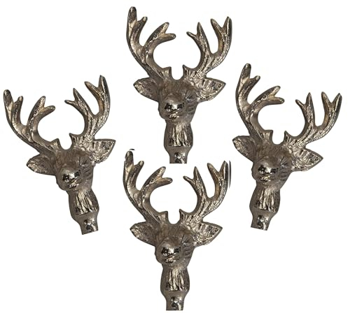POMMERNTRAUM ® | Kerzen-Pin Kerzen-Stecker Kerzendekoration - Hirsche - Hirschkopf - JAGDMOTIV (4-er SET silber)