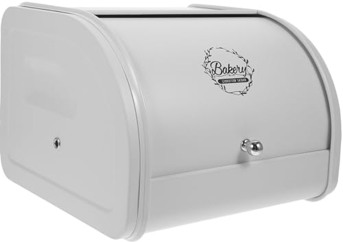PRETYZOOM Roll Top Bread Bin, Vintage Metal Bread Box Countertop Bread Storage Container Farmhouse Corner Bread Keeper for Pastries Loaves Dry Food White