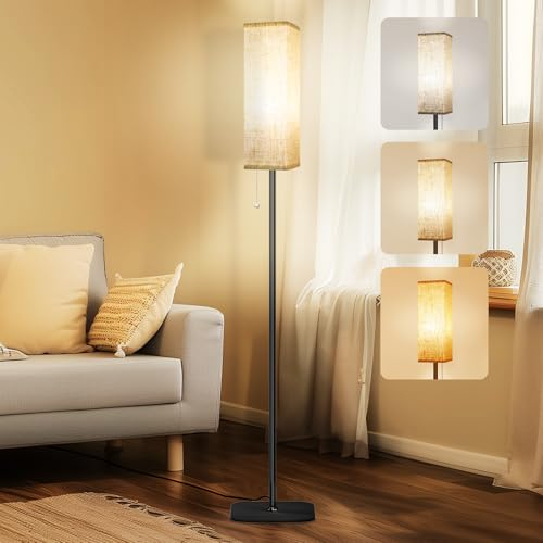 Lampada da Terra, lampade Soggiorno Moderne con 3 Temperature di colore, Lampadina LED, Lampada con Paralume in Lino, Piantana Lampade da Terra per Camera da Letto, Soggiorno, Ufficio, Studio, 170cm