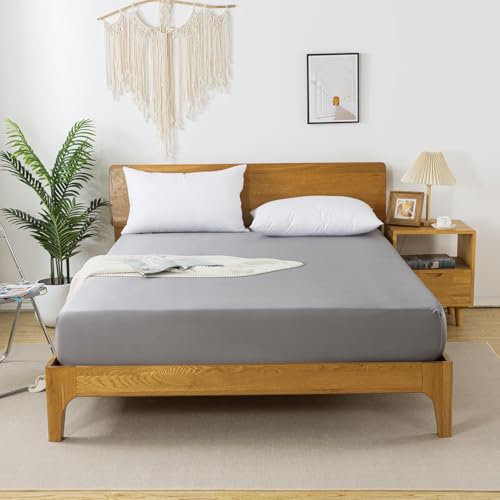 bienDo Spannbettlaken 90x200 Boxspringbett, Grau, Bambus, Für Matratzen bis 35CM, Seiden Spannleintuch, für Sommer und Winter, Allergiker, Kühlung und Weich
