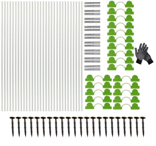 HEIBTENY Plant Support Hoop for Greenhouse, Fibreglass Support Tyre Frame, 43 cm Pole, 20 Ground Spikes, Clips, Connections, Raised Beds, Raised Beds, Garden Tyres with Clips and Connectors (C)