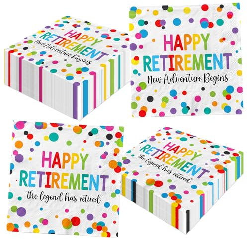Guzbewu Retirement Napkins, 40pcs Multicolor Paper 2-Ply 6.5 x 6.5 Retirement Party Supplies