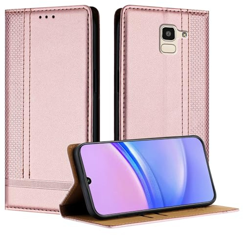 Mo-Beauty Handyhülle für Samsung Galaxy J6 2018, PU Leder Flip Klappbare für Samsung J6 2018 mit Standfunktion Kartenfächer Magnet Hülle (Roségold)