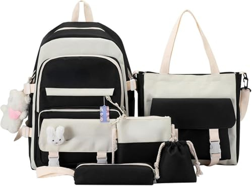Schulrucksack 3 Klasse Mädchen Schulrucksack Mädchen Teenager Schulrucksack Set 5-teiliges Für Mädchen Schule Freizeit Teenager (Black,31 * 44 * 15cm)