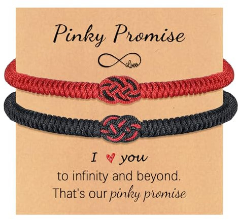 2 Pcs Tibetan Handmade Lucky Bracelet, Tibetan Lucky Amulet Knot Bracelet, Matching Bracelets Red and Black Bracelet for Protection (Black+Red)