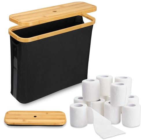 Toilet Roll Holder Storage Stand, Toilet Roll Storage with Lid Cover, Bamboo Multifunctional Toilet Roll Paper Storage Holder Organiser, Free Standing Toilet Paper Organiser for Bathroom RV