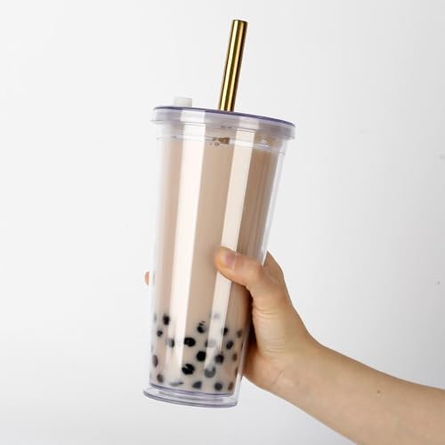 MiruMiru | Bicchiere in plastica riutilizzabile con cannuccia per Bubble Tea Perle - Bicchiere da cocktail da 500 ml