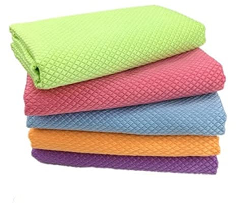 COLLBATH Mikrofaser Reinigungstücher mit Dehnbarkeit und Hoher Saugfähigkeit 5 Stück für Küche und Fenster aus Weicher Faser Zufällige Farbe für Glas und Möbelreinigung