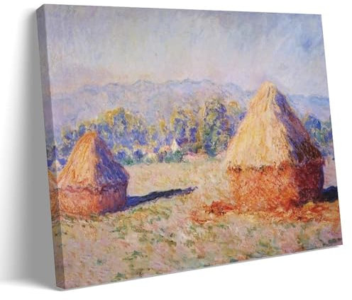 YiQuSoft Claude Monet Two Paintings from A Series of Grainstacks, 1890–9 Poster, Wandkunst, ästhetisches Leinwandbild, Wohnzimmer-Dekor, Heimdekoration, Rahmen-Stil, 30 x 45 cm