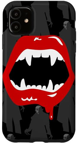 iPhone 11 black vampire fangs spooky black halloween scary monster Case