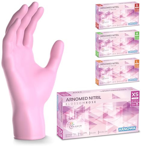 500x ARNOMED® Guanti nitrile XS Rosa, Guanti monouso senza polvere e lattice, Guanti plastica usa e getta dermanytril, Per cucina, pulizia casa, alimenti e tattoo XS, S, M, L, XL